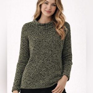 Chunky Marled Knit Sweater Green Black Textured Loose Fit Slouchy Boho Artisan M